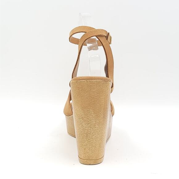Steve Madden Women Strappy Wooden Wedge Sandals Welsh Size US 9.5 Camel Nubuck - Picture 5 of 6